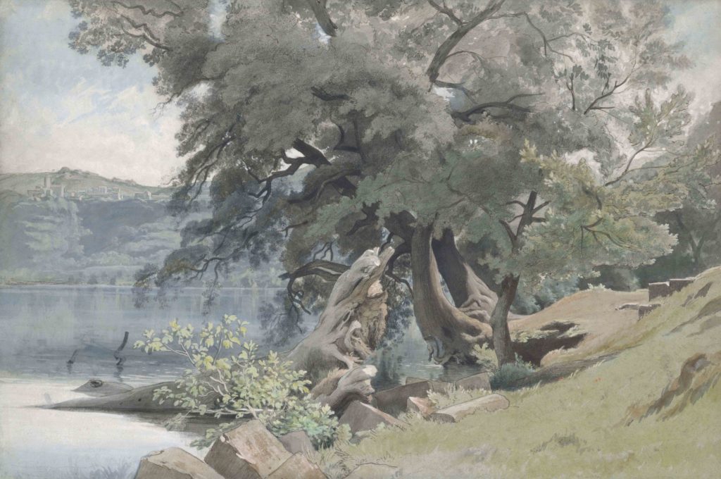 Jean-Achille Benouville Vue du lac de Nemi avec la ville de Genzano à l’arrière-plan, vers 1845