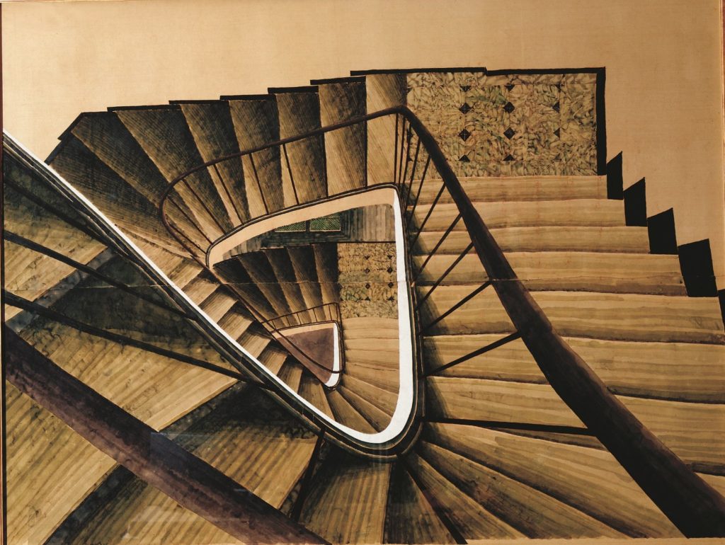 Sam Szafran, Escalier, 2004. Aquarelle sur soie. (Coll. Fondation Pierre Gianadda)