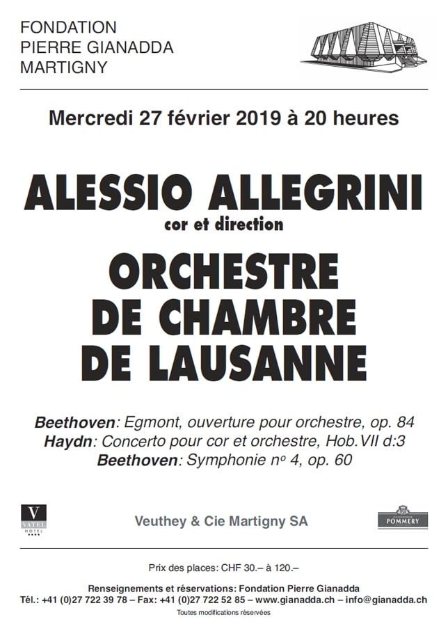 Fondation Pierre Gianadda affiche Alessio Allegrini, Orchestre de chambre de Lausanne