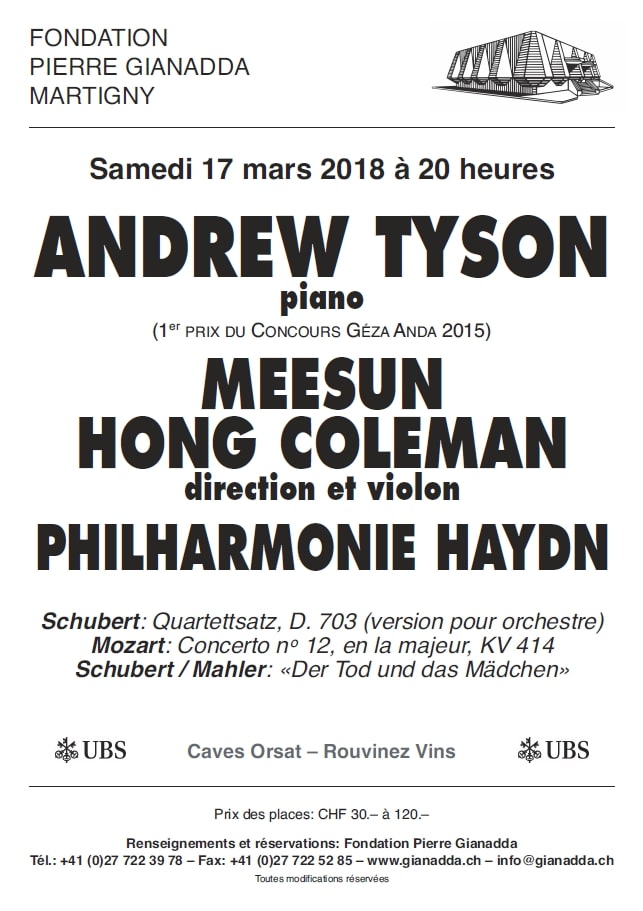 Fondation Pierre Gianadda affiche Andrew Tyson, Philharmonie Haydn, Meesun Hong Coleman