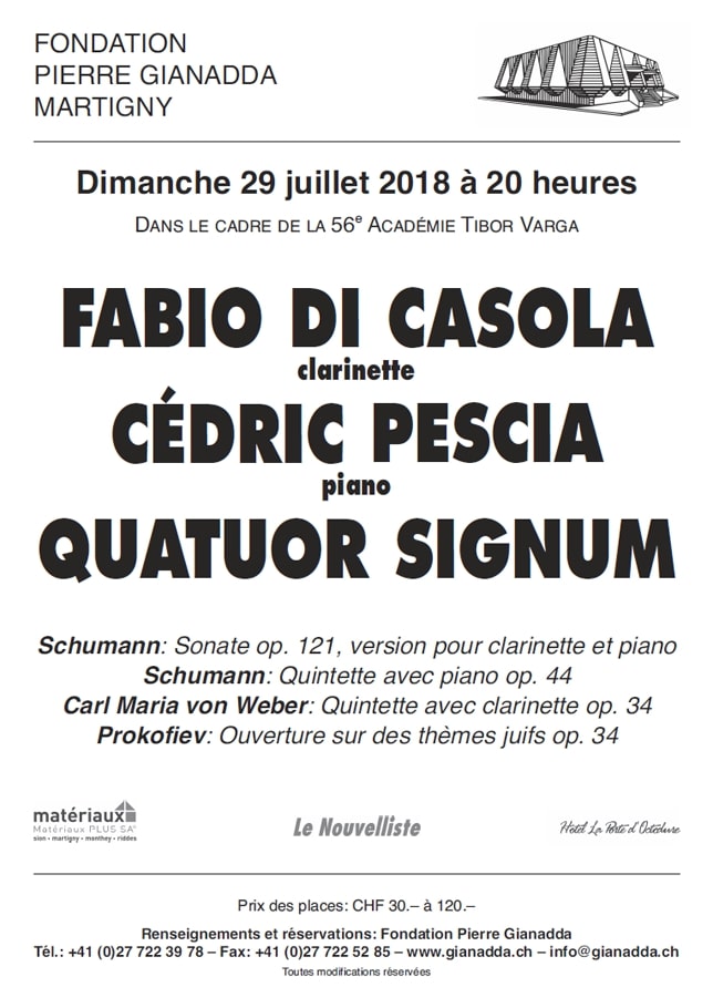 Fondation Pierre Gianadda affiche Fabio Di Casola, Cédric Pescia, Quatuor Signum