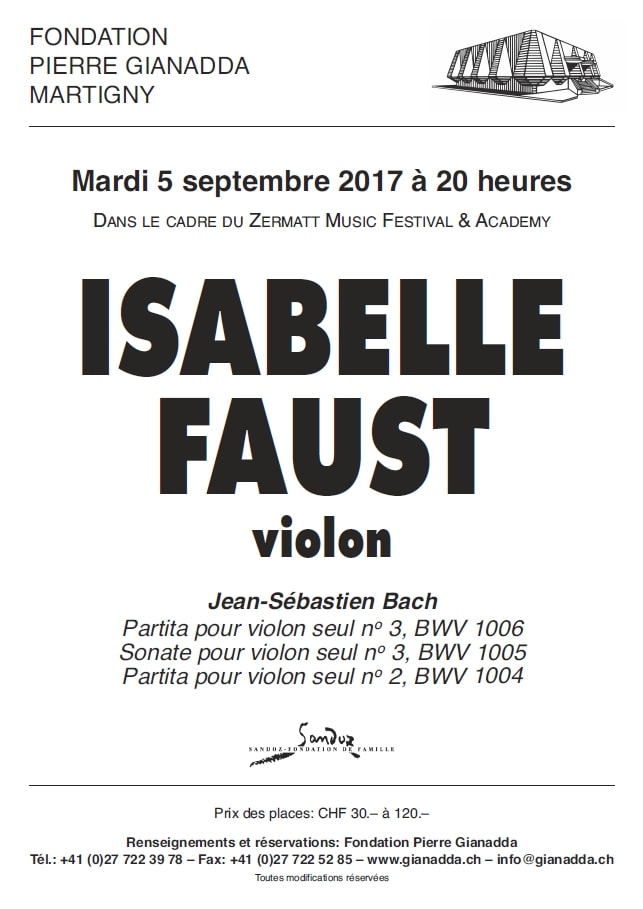 Fondation Pierre Gianadda affiche Isabelle Faust