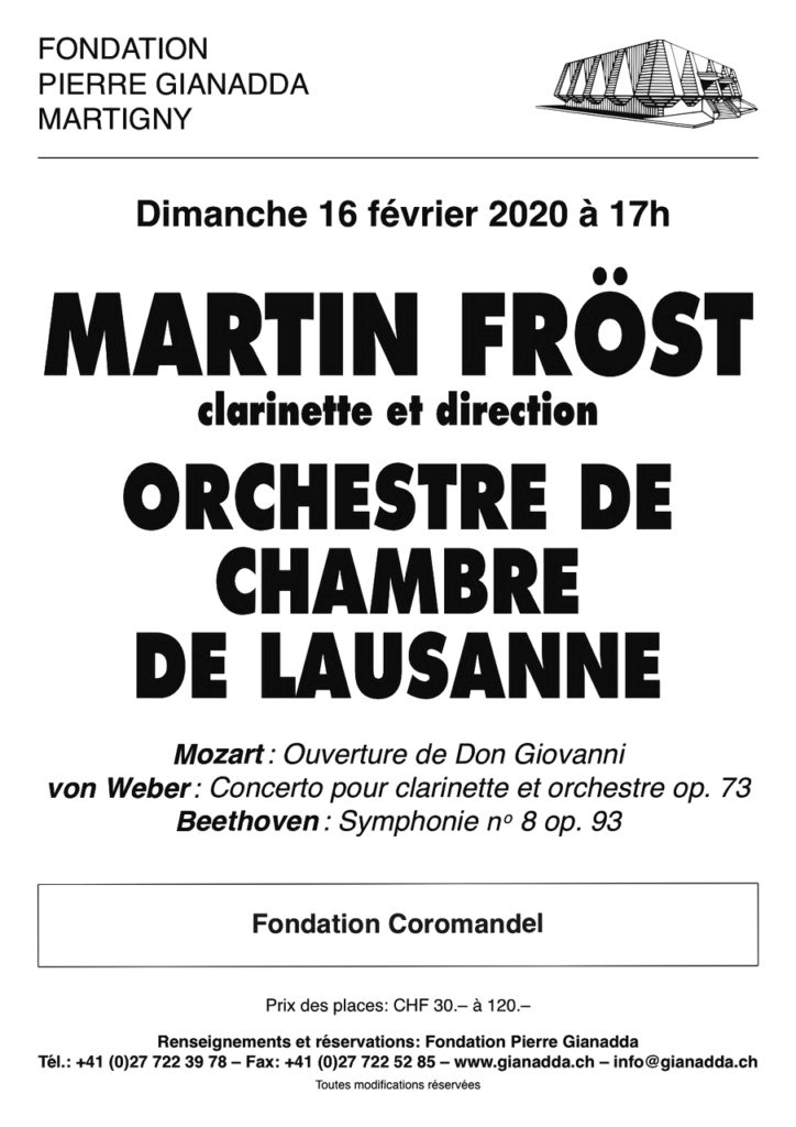 Fondation Pierre Gianadda affiche Martin Fröst, Orchestre de chambre de Lausanne