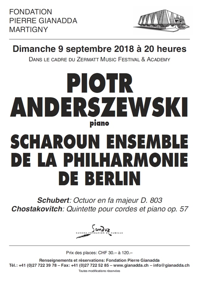 Fondation Pierre Gianadda affiche Piotr Anderszewski, Scharoun Ensemble de la Philharmonie de Berlin