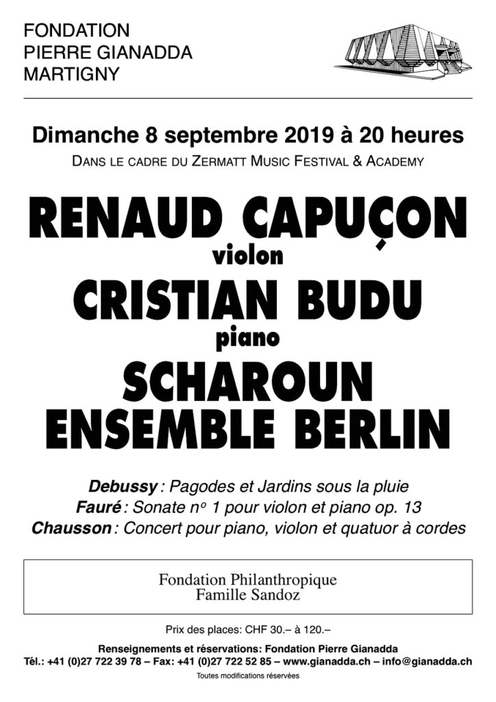 Fondation Pierre Gianadda affiche Renaud Capuçon, Cristian Budu, Scharoun Ensemble Berlin
