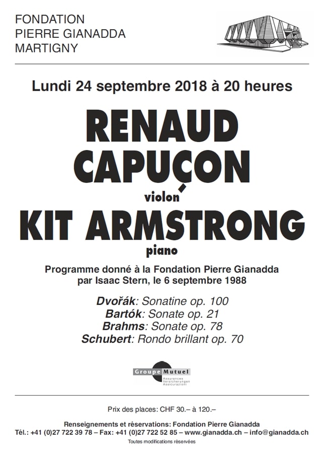 Fondation Pierre Gianadda affiche Renaud Capuçon, Kit Armstrong