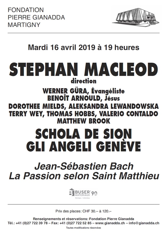 Fondation Pierre Gianadda affiche Stephan MacLeod, Schola de Sion, Gli Angeli Genève