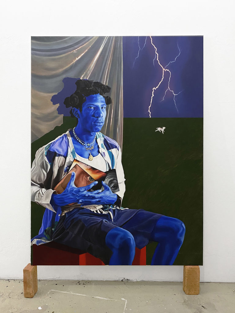 Chloë Saï Breil-Dupont, Cobalt Mystique, portrait de Yann, 2021 Huile sur toile, 190 x140 cm © The artist. Courtesy the artist Crédit Photo - Yotam Schwartz