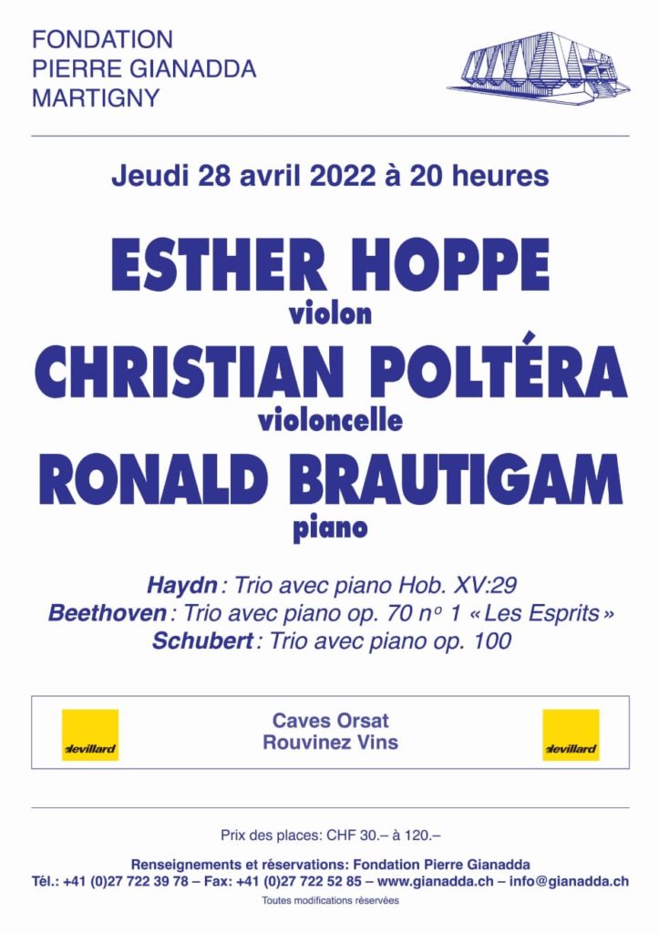 Fondation Pierre Gianadda affiche Esther Hoppe, Christian Poltéra, Ronald Brautigam