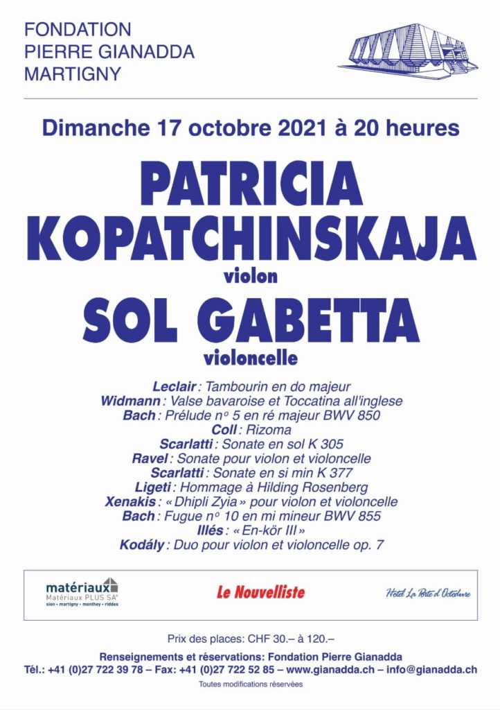 Fondation Pierre Gianadda affiche Patricia Kopatchinskaja, Sol Gabetta