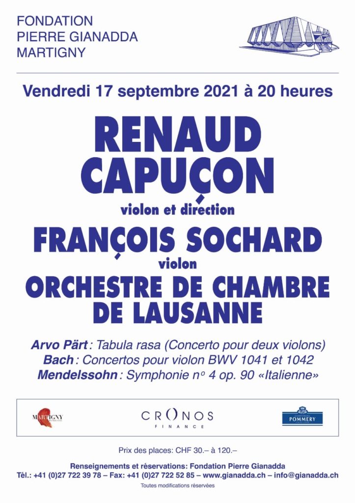 Fondation Pierre Gianadda affiche Renaud Capuçon, Orchestre de chambre de Lausanne