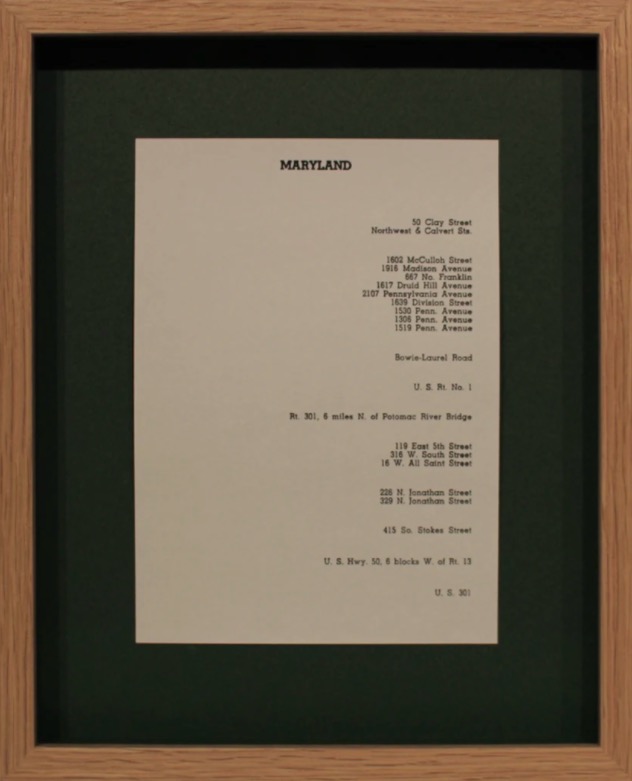 Galerie Poggi, Kapwani Kiwanga, Greenbook Maryland (1961), 2019
