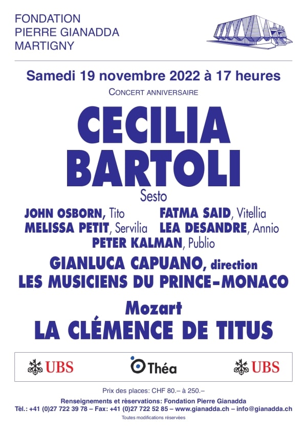 Fondation Pierre Gianadda, affiche Cecilia Bartoli et les Musiciens du Prince-Monaco