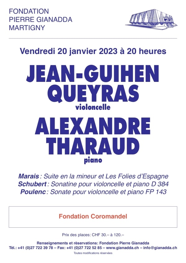 Fondation Pierre Gianadda, affiche Jean-Guihen Queyras, Alexandre Tharaud