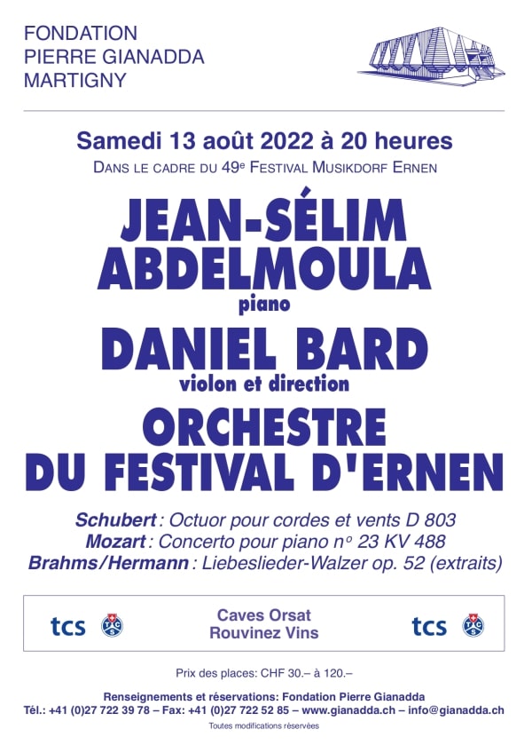 Fondation Pierre Gianadda, affiche Jean-Sélim Abdelmoula, Daniel Bard, Orchestre du Festival d'Ernen