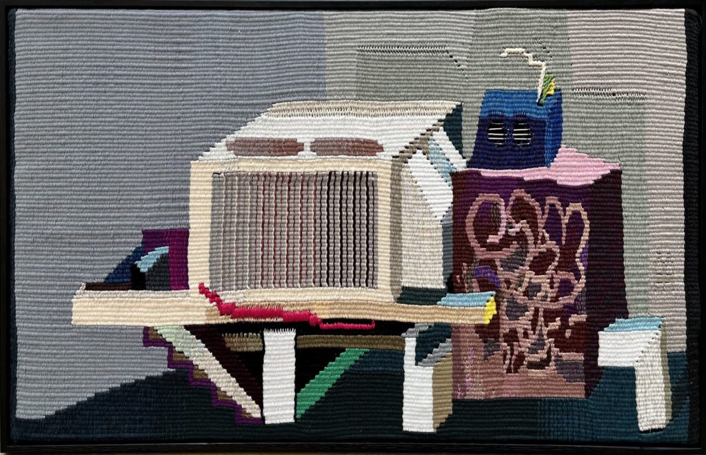 Zhenya Machneva, Hermit, 2022. Hand-woven tapestry, cotton, synthetics, 20 5:8 x 32 1:4 inches