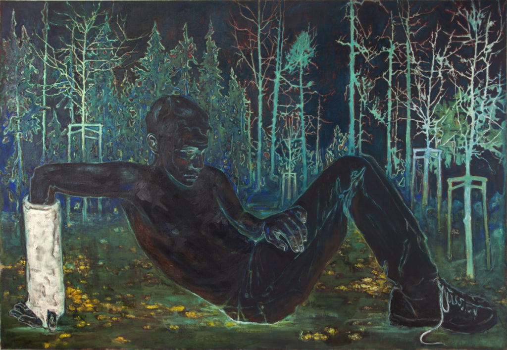 Anthony Goicolea, Odalisque with Kickstand, 2021. Huile sur toile de lin brut, 137,2 x 198,1 cm