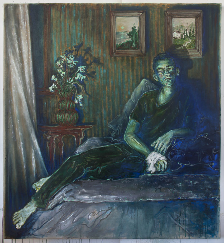 Anthony Goicolea, Quarter to Midnight, 2022. Huile sur toile de lin brut, 137,2 x 127 cm
