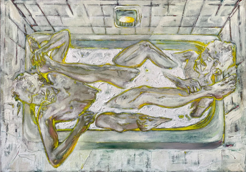 Anthony Goicolea, The Bathers II, 2022. Huile sur toile de lin brut 64 x 91,25 cm