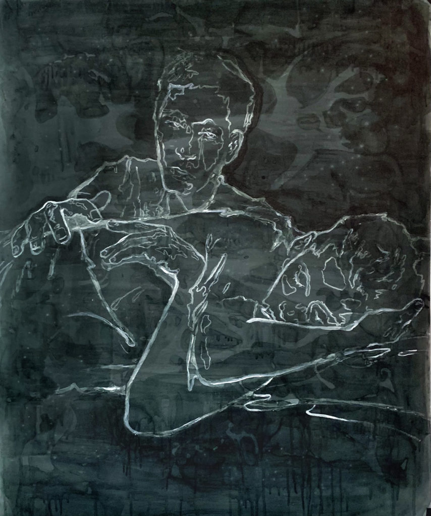 Anthony Goicolea, The Walking, 2022. Acrylique, graphite et craie sur film Mylar givré, 86,4 x 71,1 cm