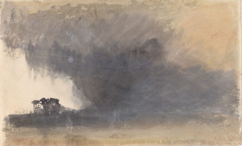 Joseph Mallord William Turner, Les sables de Cumbria, vers 1825-1832. Mine de plomb, aquarelle et craie sur papier 27,6 x 45,2cm. Accepté par la Nation comme part du legs Turner en 1856. Photo © Tate