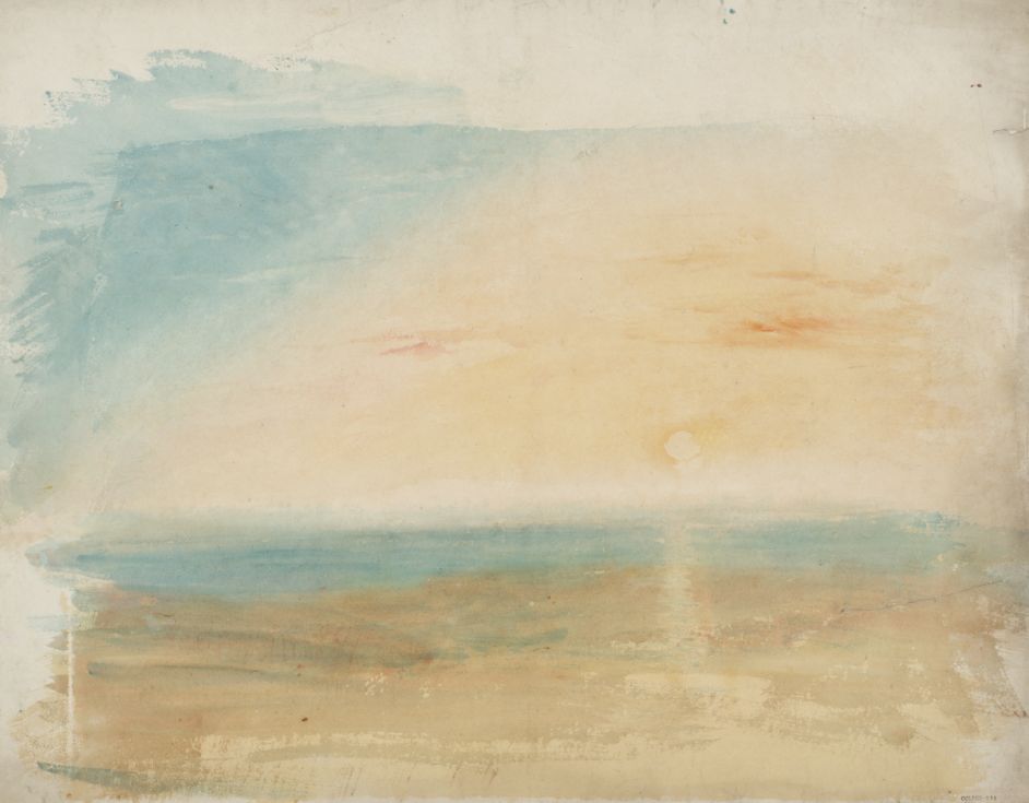 Joseph Mallord William Turner, Lever du soleil, Pêche au merlan à Margate, 1822. Aquarelle sur papier vélin blanc, 38,8 x 49,7cm. Accepté par la Nation comme part du legs Turner en 1858. Photo © Tate
