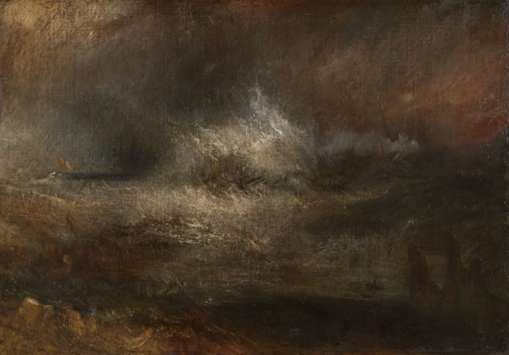 Joseph Mallord William Turner, Mer orageuse avec une épave en flamme, vers 1835-40. Huile sur toile, 994 x 1416 mm. Accepté par la Nation comme part du legs Turner en 1856. Photo © Tate