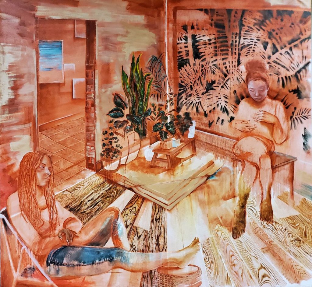 Johanna Mirabel, Living Room n°14, 2022. Huile sur toile, 205 x 220 cm