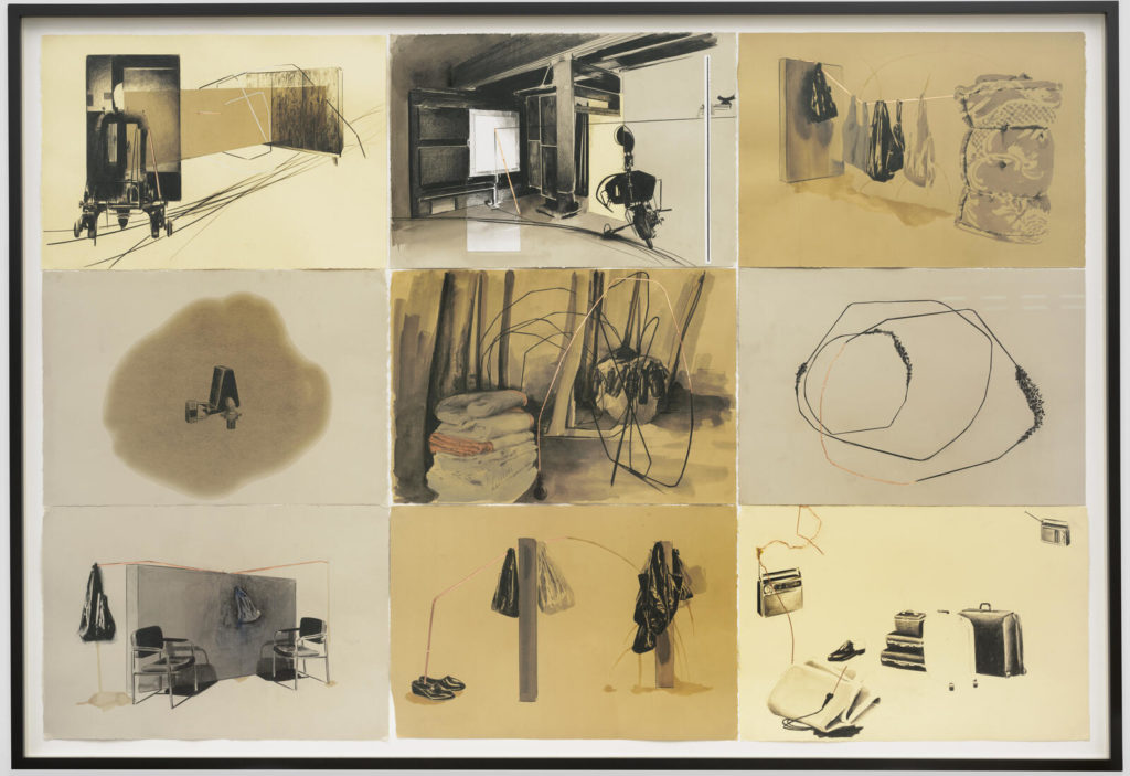 Tatiana Trouvé, Studies, 2012-2015. Crayon, aquarelle, vernis et cuivre contrecollés sur papier, 115 x 170 cm. Courtesy de l'artiste et galerie Gagosian © ADAGP 2023