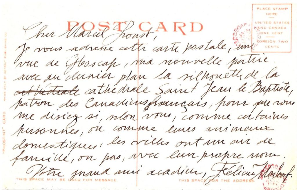 Jean-Yves Jouannais, Félicien Marboeuf - Correspondance avec Marcel Proust Lettre 23 - Glooscap, New Brunswick, 3 août 1906, 2022